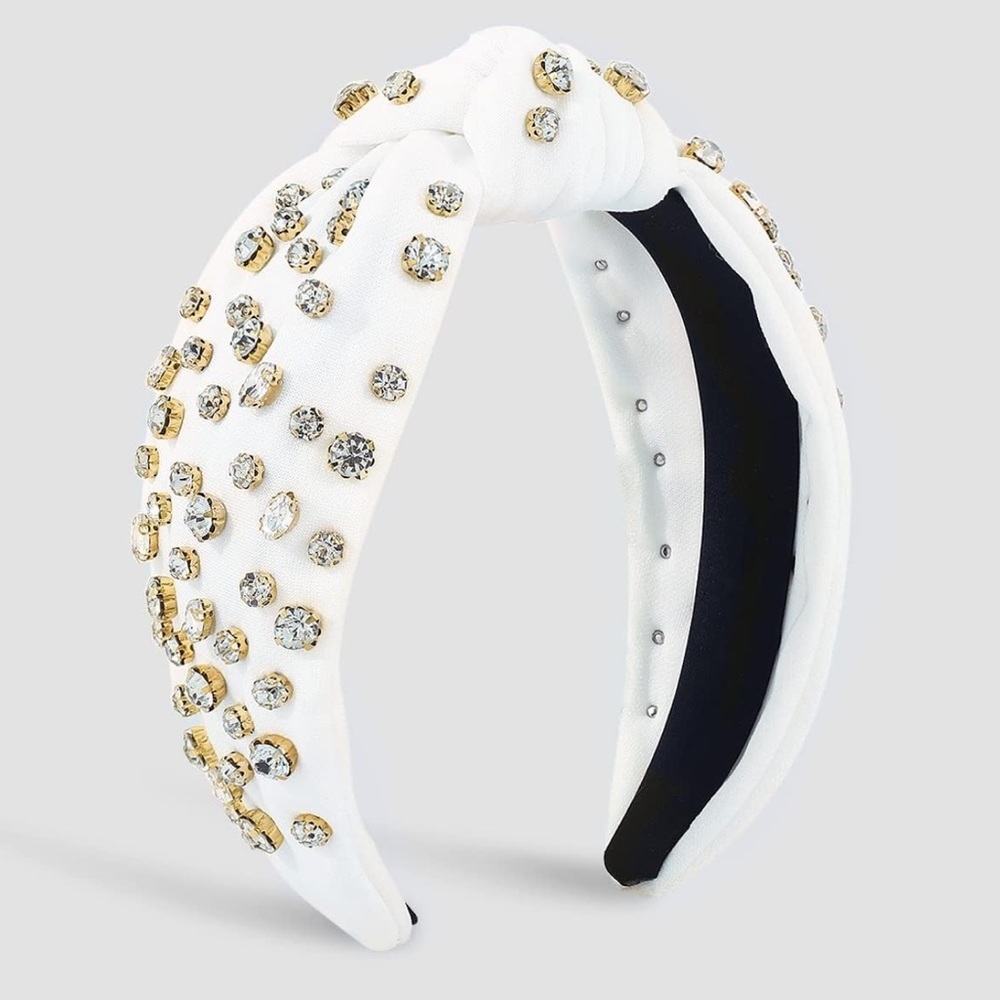Crystal Knotted Headband, White